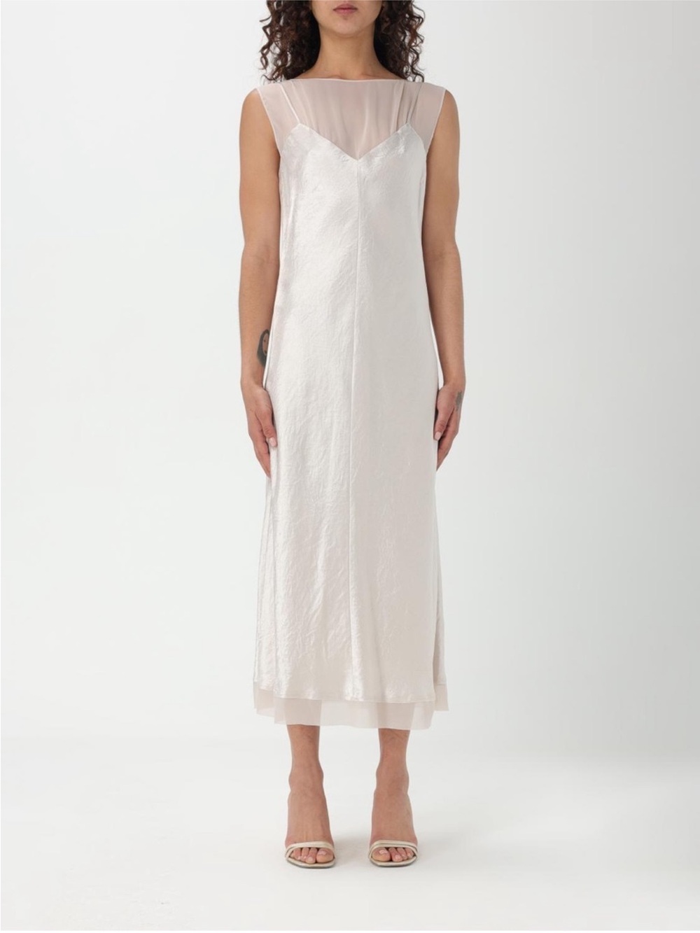 Vince Satin Slip Midi Dress in Champagne